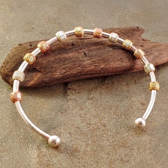 Sterling Silver Unisex Cuff Copper Brass Accents - Picture 1 of 3